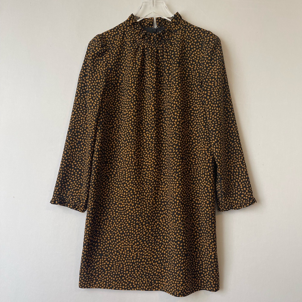 J Crew Factory Ruffle Neck Shift Dress Gold Dots 4